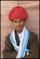 Young man wearing a red turban. Jodhpur, Rajasthan, India