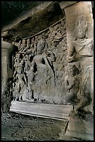 Shiva Shakti rock-carved sculpture, main Elephanta cave. Mumbai, Maharashtra, India