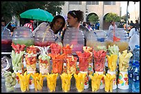 Cups of fresh fruits offered for sale on the street. Guadalajara, Jalisco, Mexico