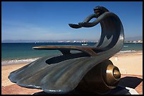 Sculpture by Bustamante on the seaside walkway with beach in the background, Puerto Vallarta, Jalisco. Jalisco, Mexico
