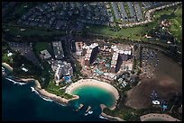 Aerial view of cove and resort. Honolulu, Oahu island, Hawaii, USA ( color)