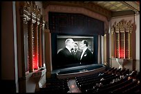 Classic black and white movie showing in Stanford Theatre. Palo Alto,  California, USA