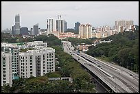 Freeway bordered by parklands and high rises. Singapore ( color)