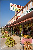 Row of tropical fruit stands. Mexico