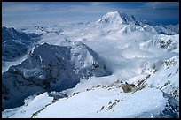 Mt Foraker and Kahilna Peaks seen from the West Rib of Mt McKinley. Denali National Park, Alaska, USA.