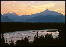 Mt Mc Kinley and Chulitna River at sunset from Denali State Park. Denali  National Park ( color)