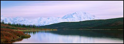 Pastel landscape with Mount McKinley reflected in lake. Denali  National Park (Panoramic color)