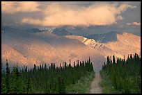 Road and Nutzotin Mountains at sunset. Wrangell-St Elias National Park ( color)