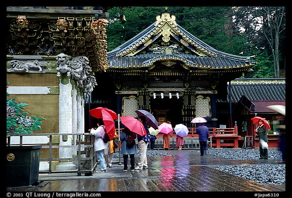 Honden (main hall) of Tosho-gu Shrine on a rainy day. Nikko, Japan