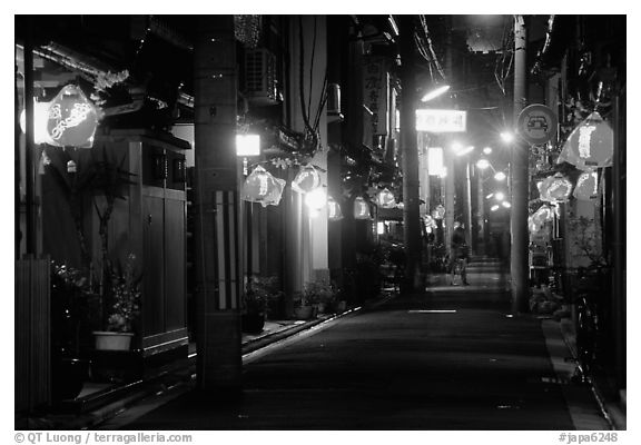 Narrow alley by night. Kyoto, Japan (black and white)