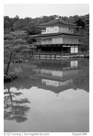 Golden pavilion, Kinkaku-ji Temple. Kyoto, Japan (black and white)