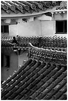 Roofs and walls inside the castle. Himeji, Japan (black and white)