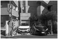 Parking lot for two cars. Tokyo, Japan ( black and white)