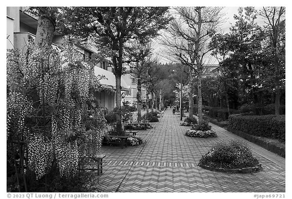 Alley in residential apartment complex, Yokohama. Japan (black and white)