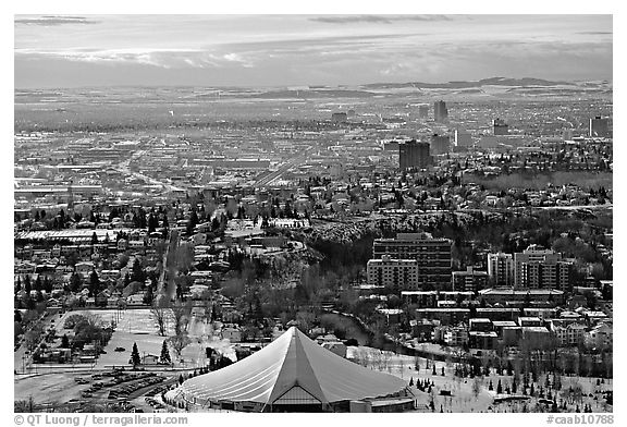 View from Calgary Tower in winter. Calgary, Alberta, Canada (black and white)