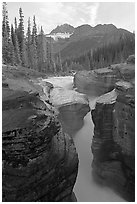 Mount Sarbach and Mistaya Canyon. Banff National Park, Canadian Rockies, Alberta, Canada ( black and white)
