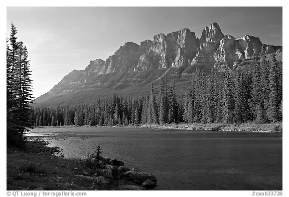 Castle Mountain and the Bow River, late afternoon. Banff National Park, Canadian Rockies, Alberta, Canada