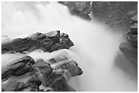 Water flowing over Gog quartzite in Athabasca Falls. Jasper National Park, Canadian Rockies, Alberta, Canada ( black and white)