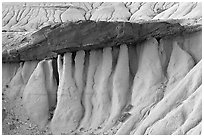 Eroded mud and caprock, Dinosaur Provincial Park. Alberta, Canada (black and white)