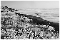 Prairie and foothills seen from the top of the cliff,  Head-Smashed-In Buffalo Jump. Alberta, Canada ( black and white)