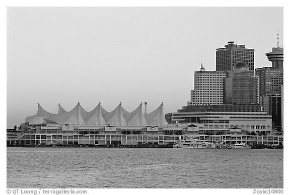 Canada Place and skyline at dusk. Vancouver, British Columbia, Canada (black and white)