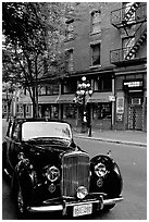 Classic car in Water Street. Vancouver, British Columbia, Canada (black and white)