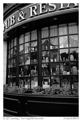 Pub and restaurant windows. Victoria, British Columbia, Canada (black and white)