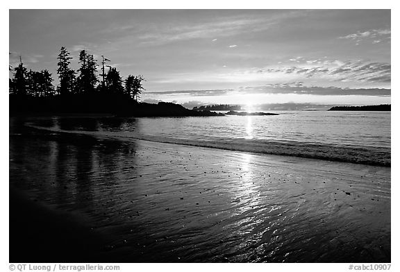 Sunset, Half-moon bay. Pacific Rim National Park, Vancouver Island, British Columbia, Canada (black and white)