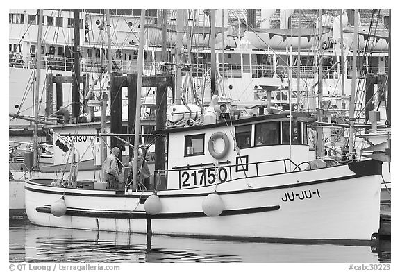 Fishing boat, Uclulet. Vancouver Island, British Columbia, Canada (black and white)