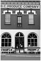 Produce company building reconverted into a cafe. Victoria, British Columbia, Canada (black and white)