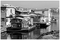 Houseboats near Fisherman's wharf. Victoria, British Columbia, Canada (black and white)