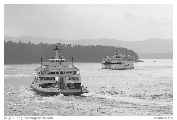 Ferries in the San Juan Islands. Vancouver Island, British Columbia, Canada (black and white)