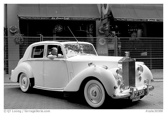 Rolls-Royce in Water Street. Vancouver, British Columbia, Canada (black and white)