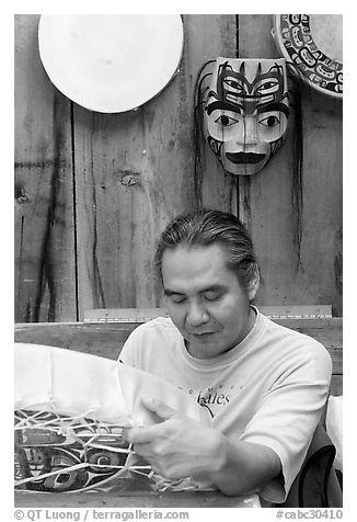 First nations carver. Vancouver, British Columbia, Canada (black and white)