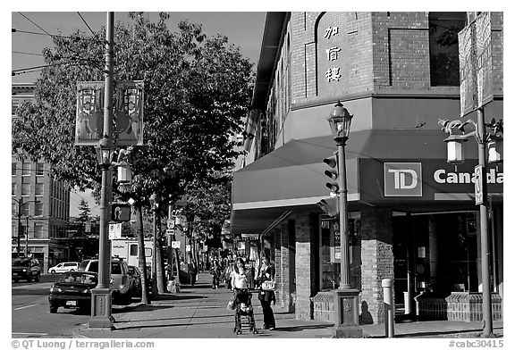 Chinatown street corner. Vancouver, British Columbia, Canada (black and white)