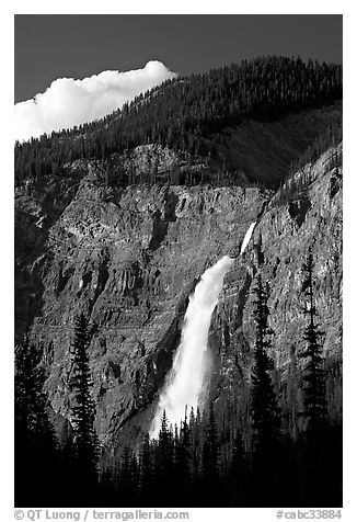 Takakkaw Falls, 254 meter high. Yoho National Park, Canadian Rockies, British Columbia, Canada (black and white)