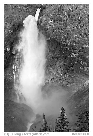 Takakkaw Falls, one the Canada's highest waterfalls. Yoho National Park, Canadian Rockies, British Columbia, Canada (black and white)