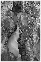 Limestone walls carved by Tokkum Creek, Marble Canyon. Kootenay National Park, Canadian Rockies, British Columbia, Canada ( black and white)