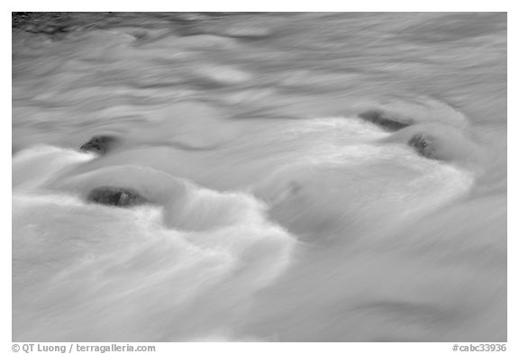 Water flowing in Tokkum Creek. Kootenay National Park, Canadian Rockies, British Columbia, Canada (black and white)