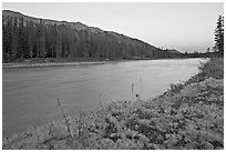 Kootenay River and Mitchell Range, sunset. Kootenay National Park, Canadian Rockies, British Columbia, Canada (black and white)