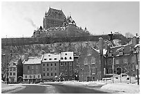 Chateau Frontenac on an overcast winter day, Quebec City. Quebec, Canada ( black and white)