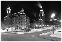 Square at night in winter, Quebec City. Quebec, Canada ( black and white)