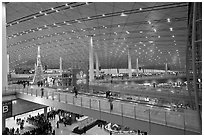 Inside main concourse at dusk, Beijing Capital International Airport. Beijing, China (black and white)