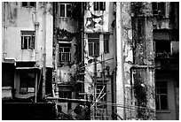 Facade of old buiding, Kowloon. Hong-Kong, China (black and white)