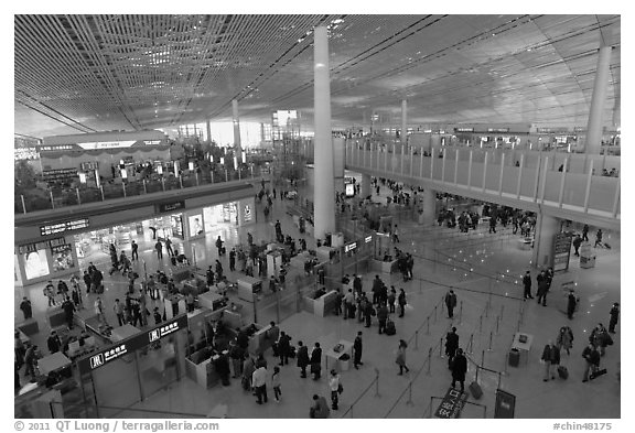 Security check area, Capital International Airport. Beijing, China (black and white)