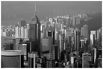 Modern skyscrapers seen from Victoria Peak, Hong-Kong island. Hong-Kong, China (black and white)