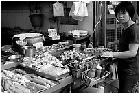 Food stall, Kowloon. Hong-Kong, China (black and white)