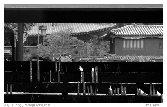 Incense stand in the central courtyard of Yantong Si. Kunming, Yunnan, China (black and white)