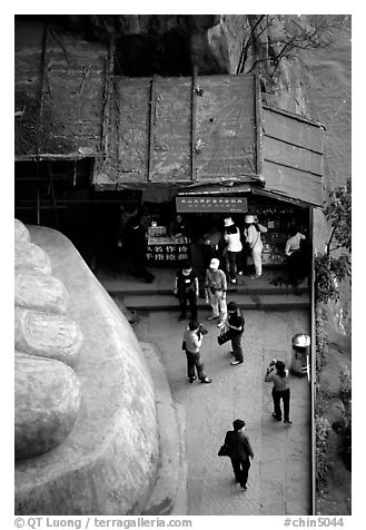At the foot of the Grand Buddha. Leshan, Sichuan, China (black and white)