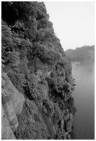 Bijin Pavillion in the cliffs of Lingyun Hill above the confluence of Min and and Dadu Rivers. Leshan, Sichuan, China ( black and white)
